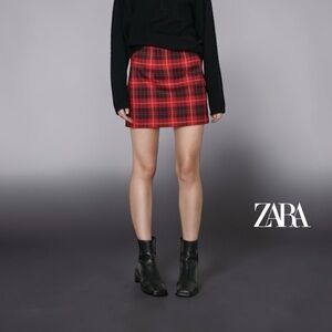 NEW, ZARA, Red Tartan Mini Skirt, Preppy School Style – Size Small